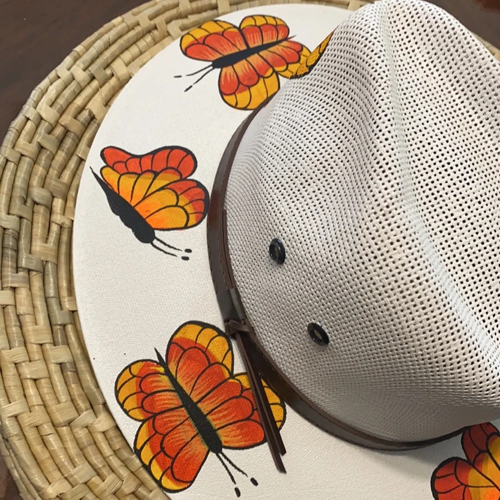 Hand Painted Butterfly Hat New